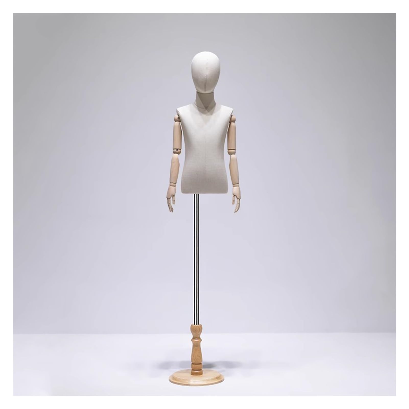 XPLKQXE Child Body Cloth Display Torso Mannequin, Kids Half Body Pinnable Dress Form, Torse Body With Adjustable Solid Wood Stand For Dress Display, Gender-Neutral(Wood color-D,6 years old)