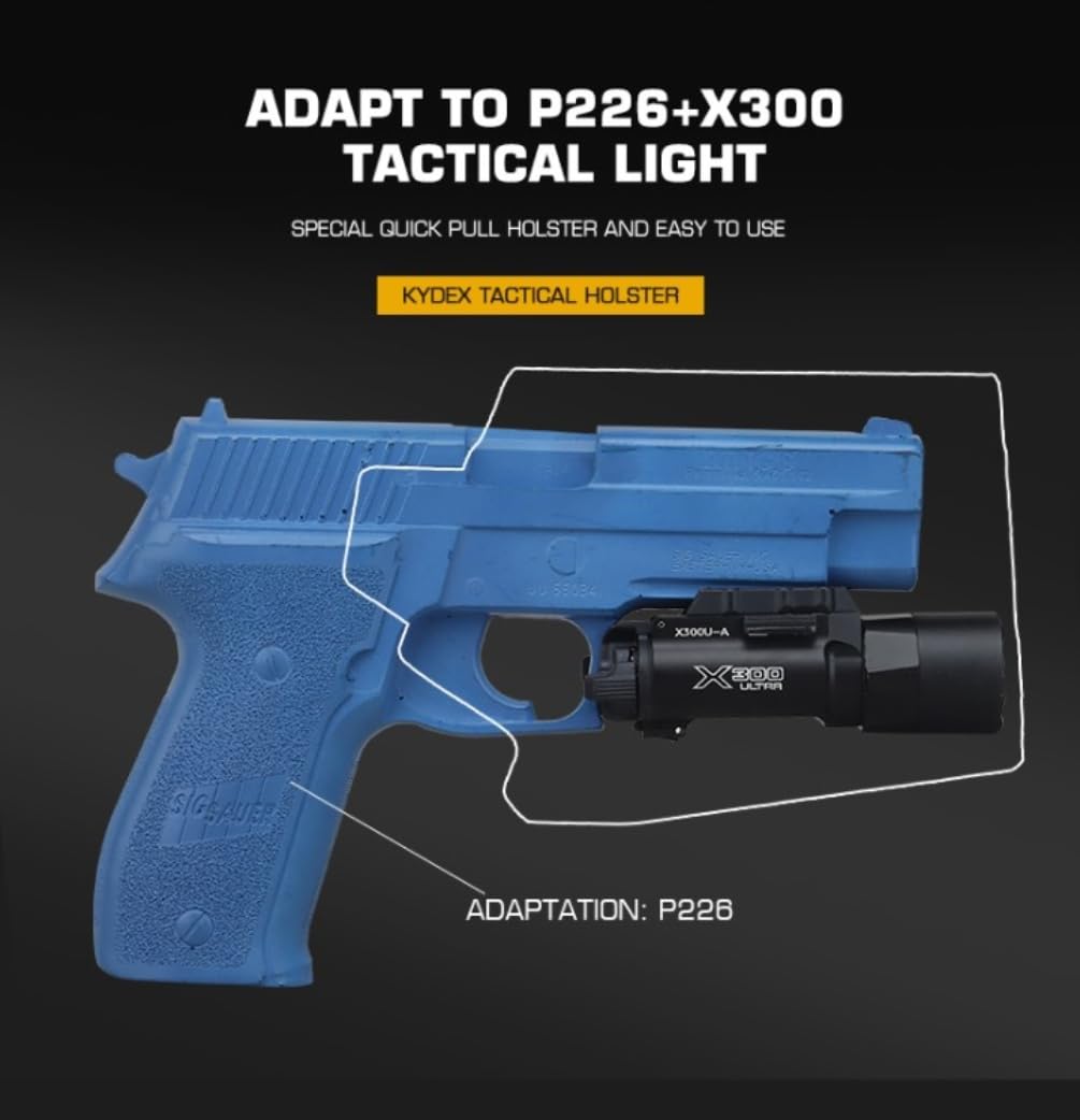 Peminkoo Fondina Tattica per Pistola P226+x300 3mm Torcia elettrica Fondina Tattica a Estrazione Rapida Fondina da Caccia Kydex Accessori da Caccia