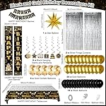 Black and Gold Birthday Decorations for Men Women, Happy Birthday Decorations Gold and Black Party Decoration Kit, Happy Birthday Banner Balloons Tablecover Fringe Curtain Swirls, Mens Man Bday Decor - Image 2