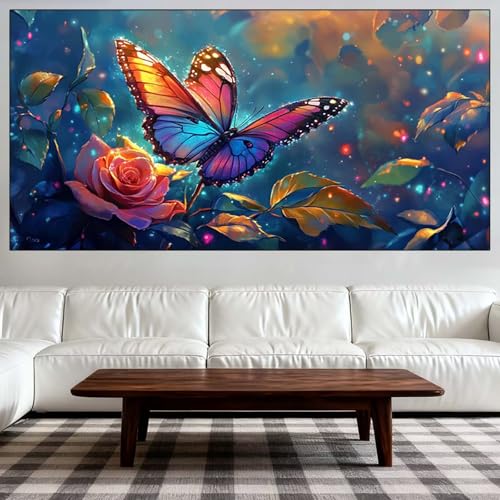 Diamond Painting Kit Completo, Diamond Painting Adultos Grande Tamaño 80x160cm, DIY Mariposa Pintura de Diamantes, Cuadros con Diamantes Punto de Cruz de Mosaico, Decoración Salón (Rosa) QL-686