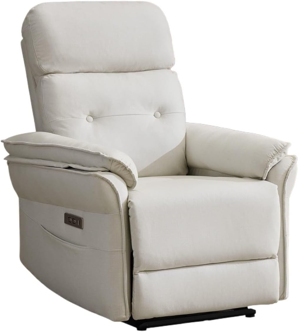 Power Recliner Chair with Wall-Hugging Design Fabric Motion Recliner Sofa with USB & Type-C Ports Side Pocket and Overstuffed Armrests Ergonomic Lounge Chair for Living Room Beige
