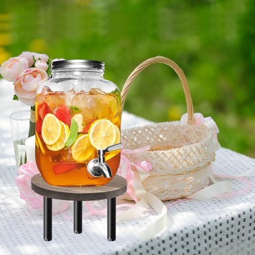 2 Pack Drink Dispenser Water Stand, Wooden Beverage Dispenser with Metal Legs Fit Max 7.9 Inch Water Pitcher, Perfect for Home Parties Catering Events