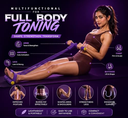 Image of Pull Reducer Bands 4 Tubes Body Pedal Exerciser Yoga Crossfit Exercise, Arm Exercise, Body Building Training Men and Women (Purple Pull Reducer)