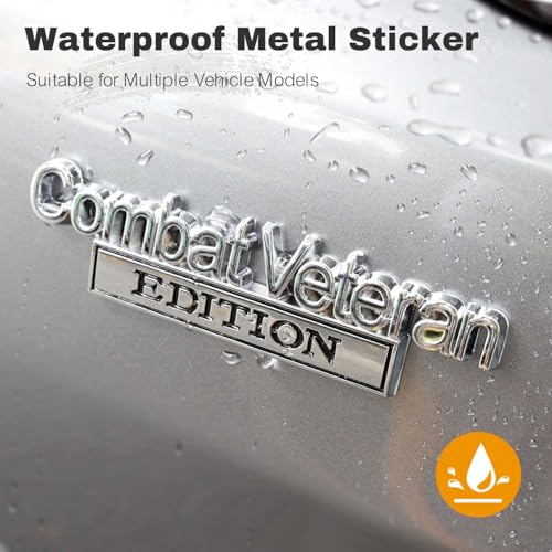 Image of Car Emblem for Combats Veteran Edition with 2 Adhesives, 3D Badge Decal for Trucks, Metal Stickers Replacement Compatible with Universal Vehicle, Veteran Gifts for Men (Silver & Black)