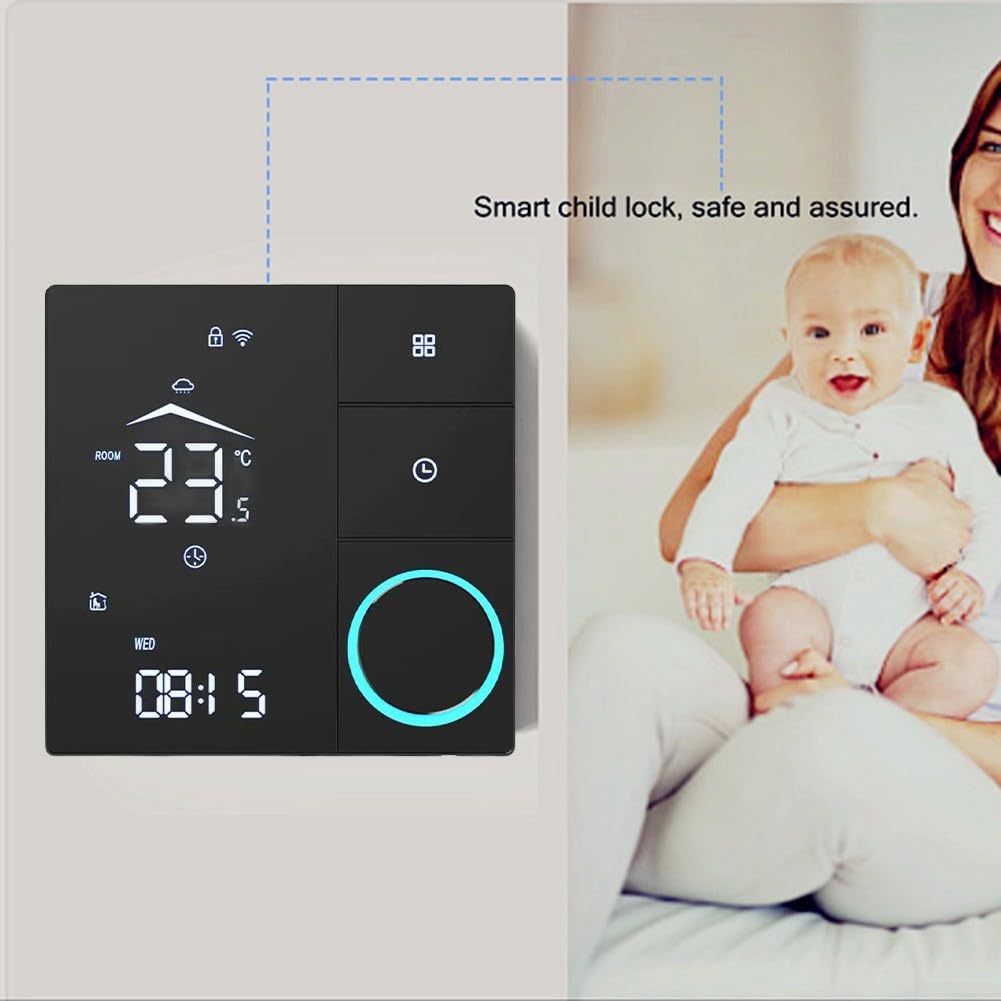Termostato intelligente WiFi per caldaia a gas, termostato ambiente per Tuya termostati da parete programmabili per ALEXA (nero 16A)