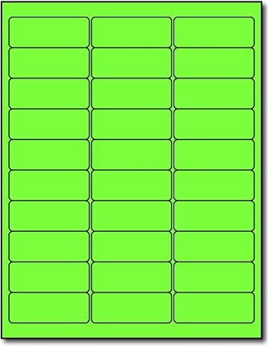 100 Sheets / 3000 Fluorescent FBA and Word Compatible Size Address Labels 30UP 2.625"x1" 30 Labels Per Sheet. Ink Jet and Laser Guaranteed. Made in USA (Neon Fluorescent Green)