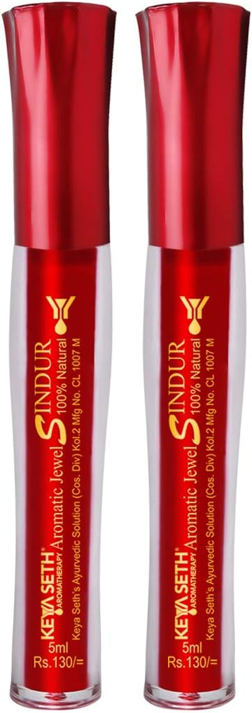 AROMATHERAPY Aromatic 100% Natural Liquid Sindoor Red with Sponge-Tip- Applicator- Long lasting Chemical free & Waterproof with Floral Pigment- 5ml (Pack of 2)