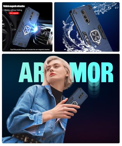 Image of WOW IMAGINE Shock Proof Back Case Mobile Cover for 1+ OnePlus 8 | Back Cover Case (Tough Armor | Hybrid PC + TPU | Ring Holder & in-Built Kickstand | Bue)