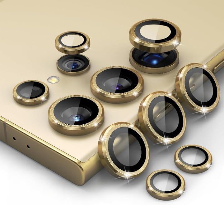 CloudValley Camera Lens Protector for Samsung Galaxy S24 ULTRA / S23 ULTRA 9H Tempered Glass Metal Individual Ring Cover,HD Clear -GOLD