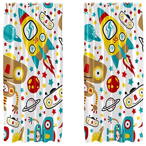 Cortinas opacas de robots de dibujos animados en microfibra, 2 paneles, 55x84" 2