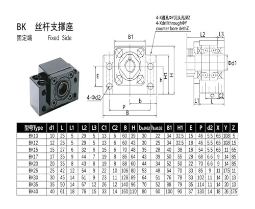 Support d'extrémité BK10 BF10 pour vis à billes SFU1204 de guidage - 2