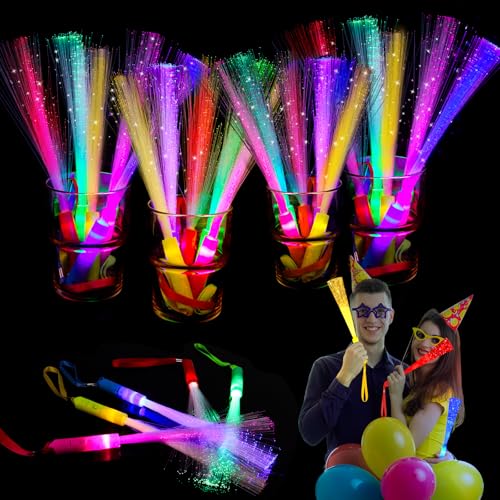 15PCS Fibre Optic Wands Glow Sticks LED Light Up Wand Glow in the Dark Party Supplies Light Up Party Favors Fibre Optic Lights Glow Flashing Light Sticks for Neon Party Decorations Christmas