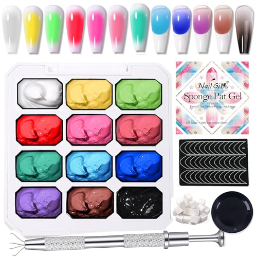 NAILGIL Pat Pat Gel 12 Colors Sponge Pat Painting Patpat Ombre Gel Palette for Nail Art Gradient Blush Blooming Aura French Salon Manicure Set