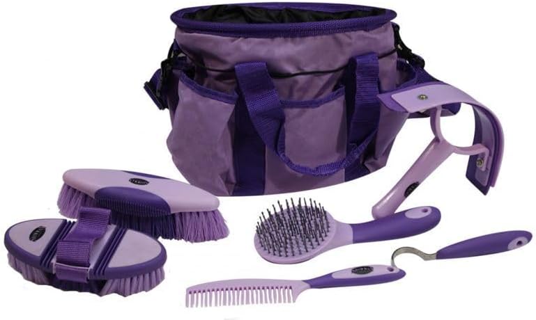 Showman (6 Piece Soft Grip Horse Grooming Kit w/Nylon Carrying Bag