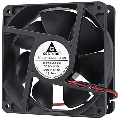 GDSTIME Dual Ball Bearings 1238 Cooling Fan, 120mm x 38mm 24V DC 125CFM Brushless Cooler Fan