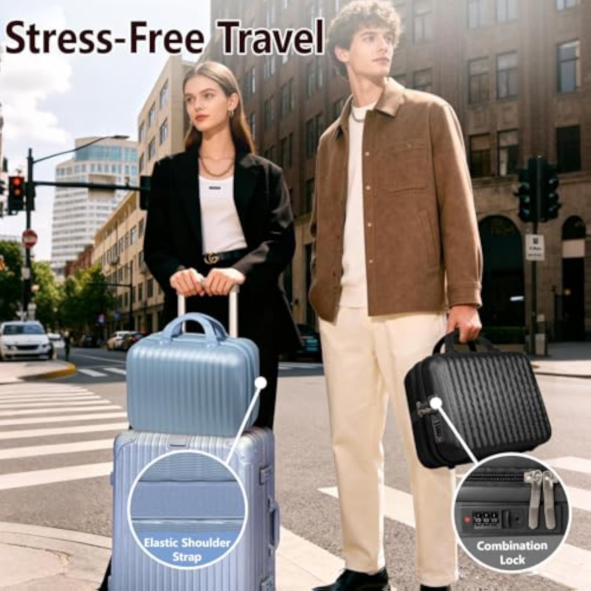 14 Inch Makeup Train Case with Lock, Hard Shell Cosmetic Travel Case