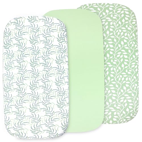Image of 3-Pack Bedside Sleeper Bassinet Sheets | GOTS Certified Organic Jersey Cotton, Ultra Soft & Breathable | 33x20x4” Fitted Sheets for Baby Bassinet Mattress | Universal Fit for 17–21” x 29–33” Pads