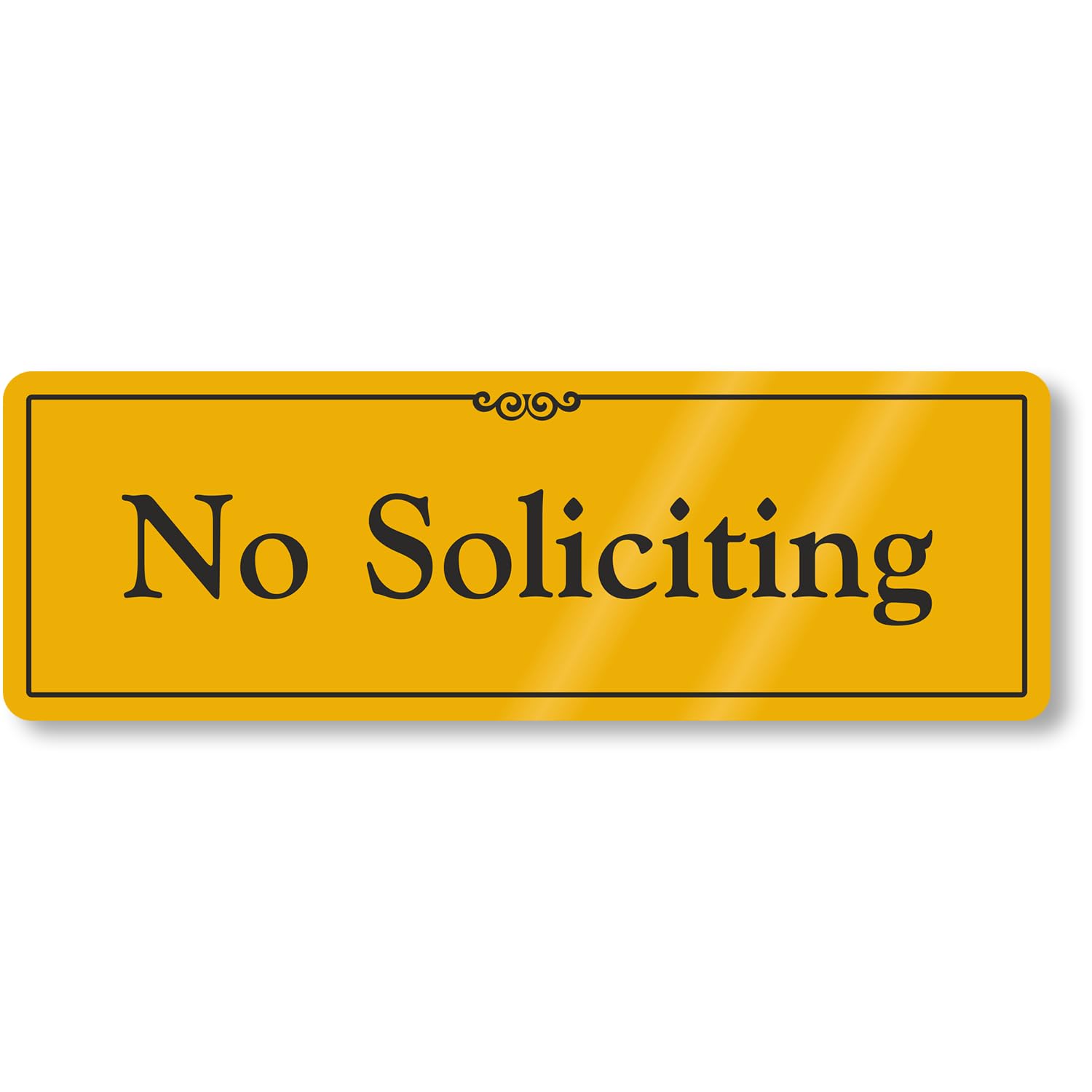 SmartSign No Soliciting Sign, Premium Anodized Aluminum Sign, Small 9" x 3" Sign for House, Business, Reception, Private Property, Store, Black on Gold, Made in USA