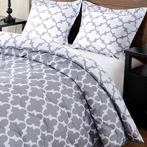 Downluxe Printed King Size Comforter Set - Grey King Comforter, Soft Bedding Comforter Sets For All Seasons, King Comforter Set - 3 Pieces - 1 Comforter (104"X92") And 2 Pillow Shams(20"X36") #TOP2