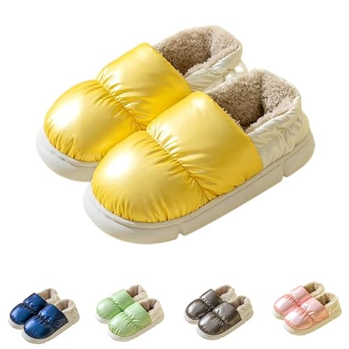 MEIION Chaussons en duvet - Chaussons chauds - Hiver - Léger - Doux - Antidérapants - Doublure chaude - Base épaisse en coton - Chaussures Cozy Slides, jaune, 40/41 EU Cover