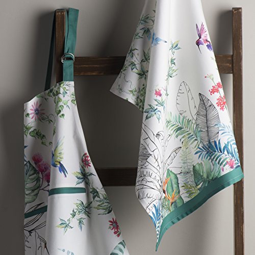 Maison D' Hermine Cloth Aprons 100% Cotton 27.50 Inch X 31.50 Inch 1 Piece Adjustable Neck Strap Apron With Center Pocket & Long Ties For Chef, Women & Men, Wedding Use, Tropiques - Spring/Summer #TOP7