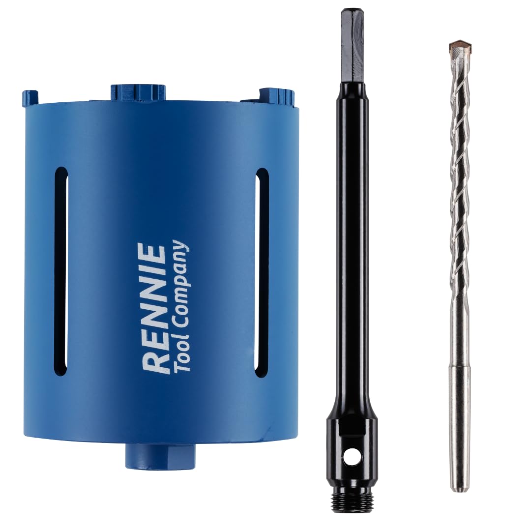 127mm x 150mm Long Diamond Core Drill Bit Set with 240mm Long HEX Shank Adapter & Centre Drill Bit. To Be Used In Concrete Masonry Brick Block Stone Granite