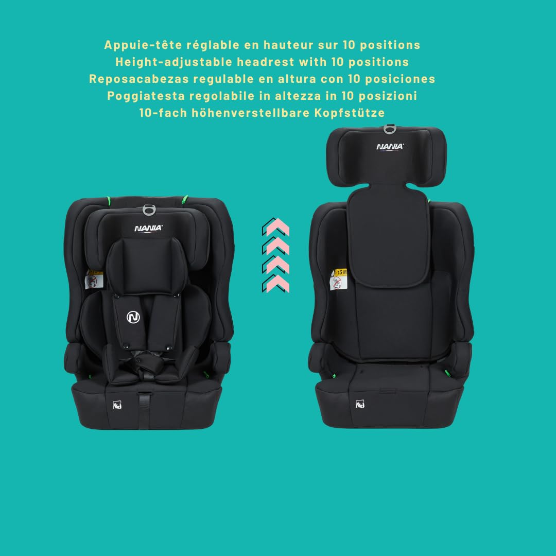 Nania Asiento infantil Rio I-size 76-150 cm, grupo 1/2/3 de 9 a 36 kg, de 15 meses a 12 años, reposacabezas ajustable, cinturón de seguridad de 5 puntos, funda extraíble, fijación con cinturón