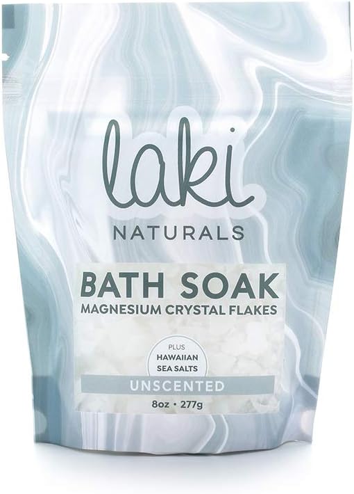 Laki NaturalsBath Soak - Magnesium Flakes with Hawaiian Sea Salt - Therapeutic Bath Salts for Relaxation (Unscented, 8 oz)