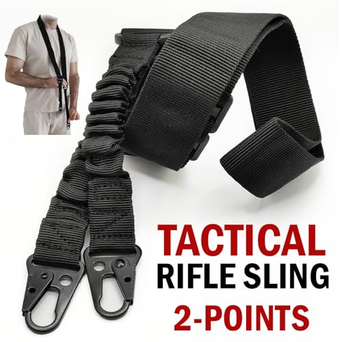 Tactical Rifle Sling 2 Point Gun Shoulder Strap Adjustable Two Points Sling with Metal Hooks Quick & Easy Detach Two Points Rifle Shoulder Strap (Sling) - Thumbnail 6