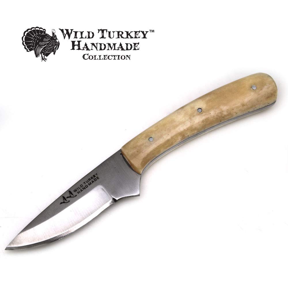 Wild Turkey Handmade Collection Heavy Duty Hunting Knife | Stainless Steel Blade | Genuine Leather Sheath Included (Bone)