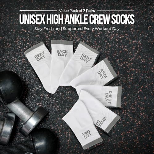 Athletic Crew Ankle Socks – 7 Pairs Cotton Men & Women Letter Print Socks for Running, Workout, Gym, Sports, Daily Wear2
