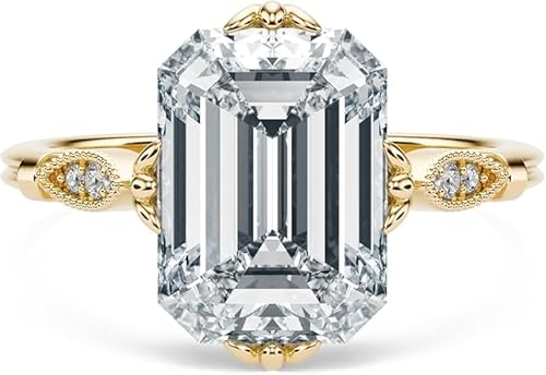 PURE STAR 6 Carat Yellow Gold Emerald Cut Moissanite Engagement