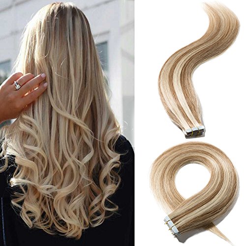 Tape in Hairpiece 40pcs 18 in Highlight Straight