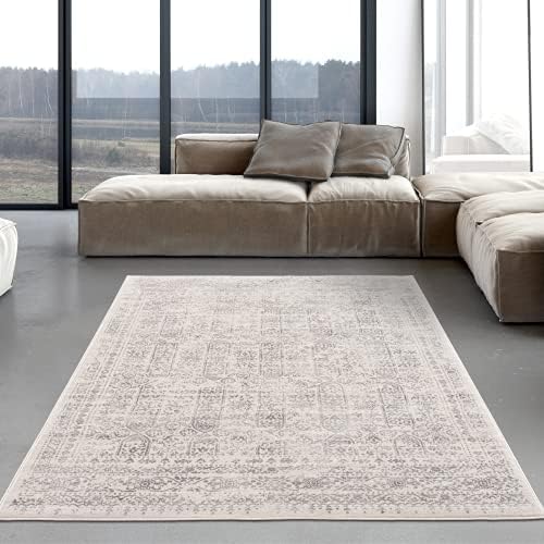 AREA RUGS LIVING ROOM EXTRA LARGE SMALL MODERN VINTAGE CREAM AND GREY DESIGN SOFT SHORT PILE CLASSIC BOHO MOROCCAN BEDROOM HALLWAY RUNNER CARPET ( 80 x 150 cm )
