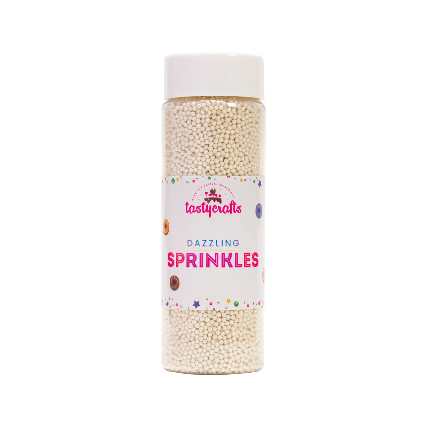Tastycrafts Bakestable Colour Balls | Edible | Sprinkle Decorations for Cake Décor | Coloured Sugar Confectionery | Best Use for Upper Surface Decoration | White - 100 GM (B08YDWM135) Amazon Price History, Amazon Price Tracker