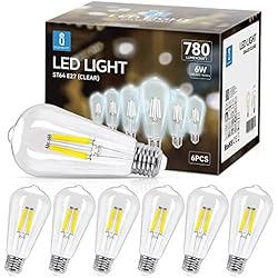 Bombillas Decorativas En Leroy Merlin Aigostar Bombilla LED E27 con Filamento,Luz Fria 6500K,6W(Equivalente a 58W),780 Lúmenes,No Regulable,Bombillas Decorativas,Pack De 6 Uds
