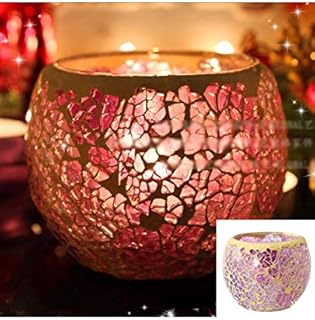 Primst 3pcs Mosaic Glass Candle Holder, Shiny Aroma Tealight Holder Cup, Table Decoration for Christmas/New Year/Wedding Party (N)
