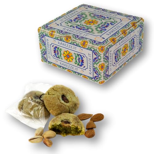 RAREZZE - Biscotti di Pasta di Mandorla Siciliana al PISTACCHIO, produzione di giornata, scatola regalo (gr.400). Antica Pasticceria di Sicilia, preparazione artigianale cannoli, cassata, torroncini