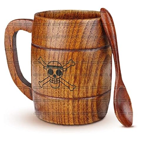LVMMO Anime Mug One Piece Coffee Cup Anime One Piece Merchandise for Fan's Gifts, Black, Wooden, 10.5 Oz Cover