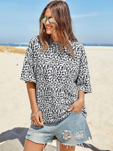 Image of Tankaneo Womens Oversized Tshirts Summer Casual Short Sleeve Crew Neck T Shirt Loose Fit Side Slit Tee Tops