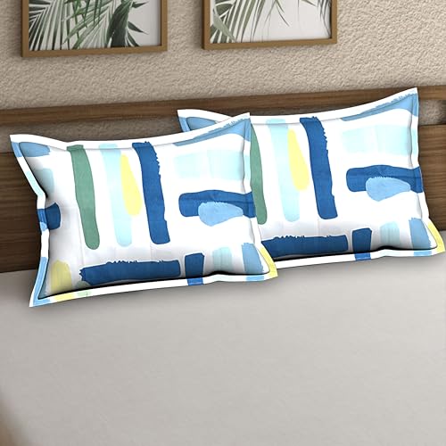 Image of Wakewell Pillow Cover Set of 2 | Standard Size | Soft & Breathable | Machine Washable | Bedroom & Living Room (Blue Abstract)