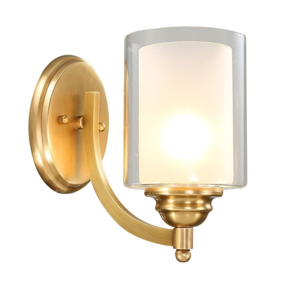 HPTHLY American Rural Brass Frosted Glass Wall Sconce Industrial Wall Lampd Finish With Clear Cylinder Shade For Bedroom