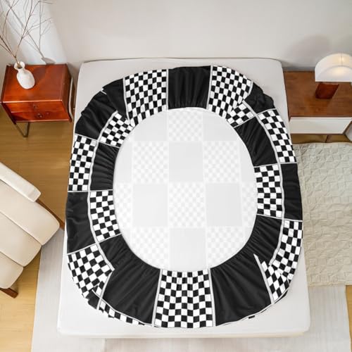 Image of Erosebridal Geometric Checkered Bedding Set Queen Black White Buffalo Plaid Bed Sheets Checkerboard Gingham Sheet Set Kids Boys Girls,Modern Fashion Grids Fitted Top Sheets 4 Piece