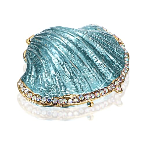 ELLDOO Mini Seashell Trinket Box, Vintage Metal Enameled Decorative Box