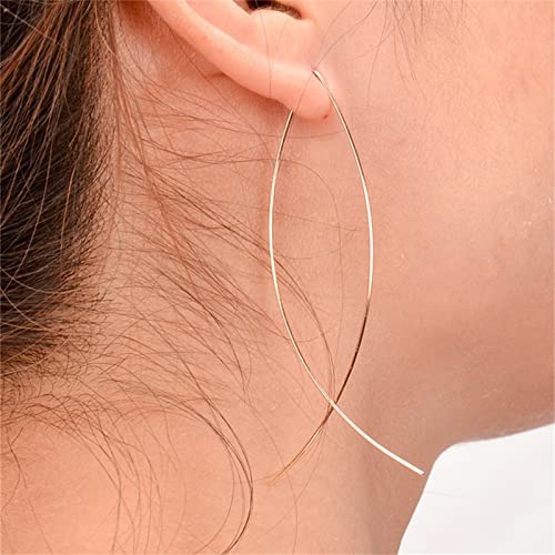 MALOYANVE 3 Pairs Modern Metallic Arc Bar Pull Through Threader Earrings Minimalist Silver Gold Black Simple Lightweight Curved Ribbon Vertical Drop Fish Hoop Dangles Arc Threader Earrings3