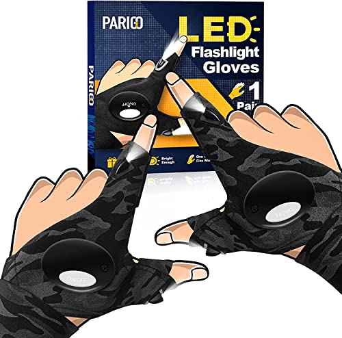 Image of PARIGO LED Gloves with Fights Finger Flashlight Gloves for Men Adults Gifts | Mens Stocking Stuffers Tool Gifts for Men Husband Him Grandpa Papa Step Dad, Cool Gadgets for Men Fishing Camping Car Repairs