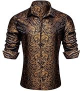 Barry.Wang Mens Mexico Shirts Silk Paisley Long Sleeve Button Down Dress Shirt Vintage Cowboy Par...
