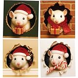 GRITKULTURE Christmas Mouse in Mouse Hole Decal Sticker 5.1inch Assorted 4 Pack. Santa Mouse in The Wall with 3D Effect. Wall Decoration, Funny Gift, Prank (Christmas #1)