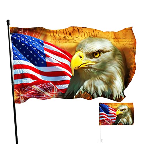 Voudlye American Flag Bald Eagle 3X5 Ft Usa Flag, 4Th Of July Memorial Independence Day Freedom Flags Back Mirrored Image - Vivid Color And Fade Proof - Outdoor Home Decor #TOP3