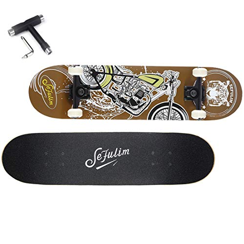 sefulim Skateboards para Deportes Y Juegos Al Aire Libre Skate Longboard Cruiser Scooter Freestyle con Patrón De Moto Marrón Penny Monopatin
